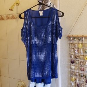 Dark Blue Cold-Shoulder Studded Top